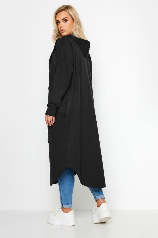 YOURS Plus Size Black Button Through Hooded Maxi Jacket | Yours Clothing 3