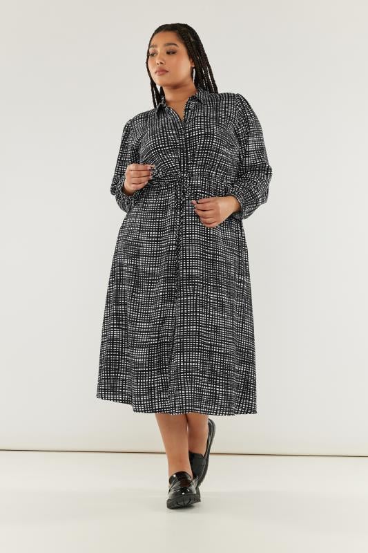 Plus Size  YOURS Curve Black & White Grid Check Print Midaxi Shirt Dress