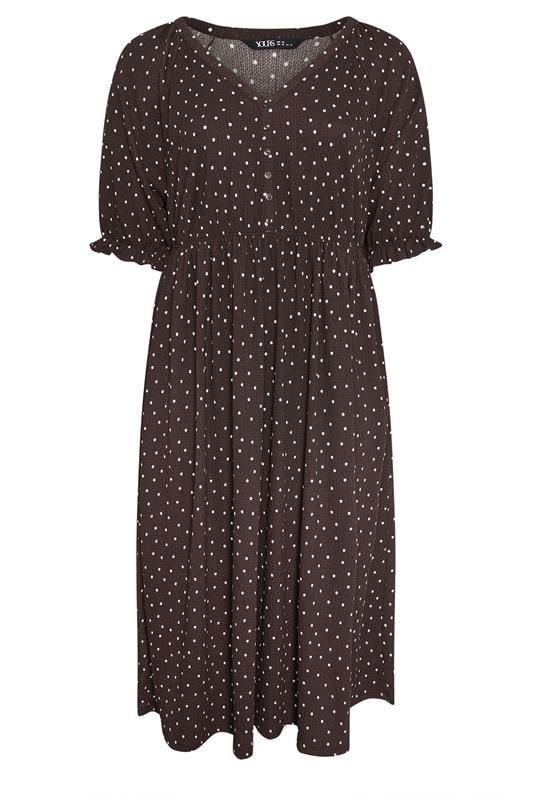 YOURS Plus Size Chocolate Brown Polka Dot Dress | Yours Clothing 5