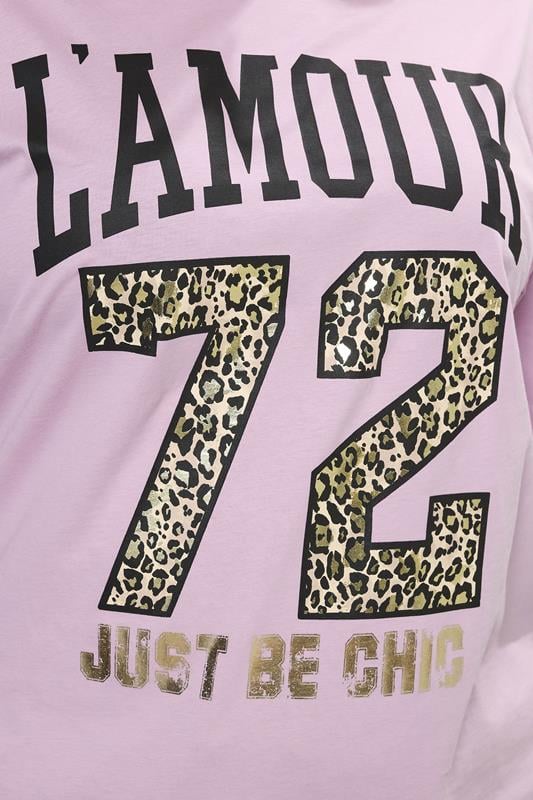 YOURS Plus Size Lilac Purple 'L'Amour' Slogan T-Shirt | Yours Clothing 4