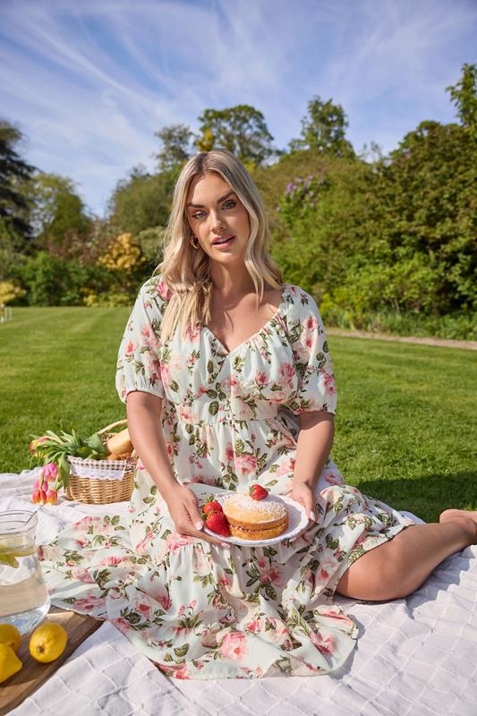 YOURS Plus Size Pink Floral Print Tiered Midaxi Dress | Yours Clothing 1