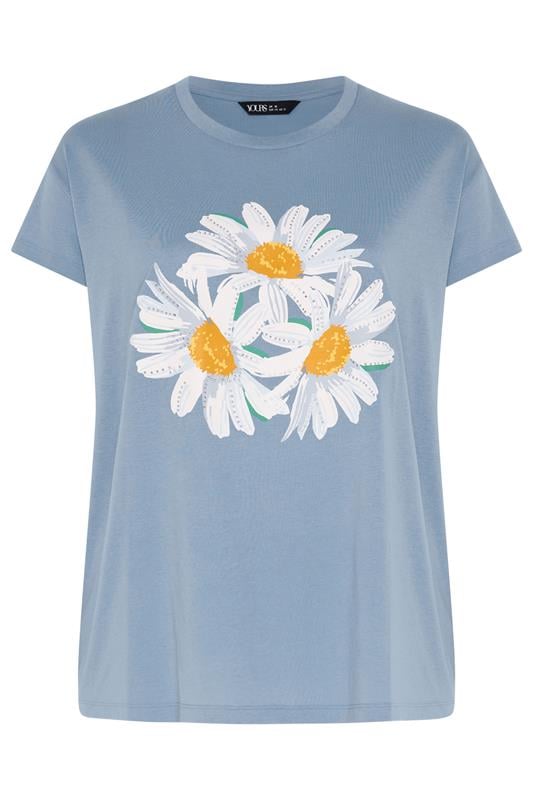 YOURS Plus Size Light Blue Daisy Embellished Graphic T-Shirt | Yours Clothing 6