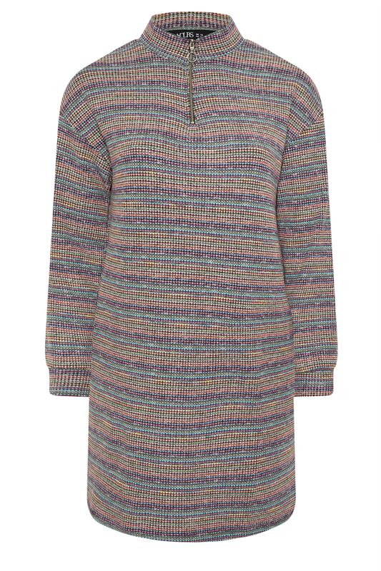 YOURS Plus Size Blue Ribbed Quarter Zip Jumper Dress | Yours Clothing 5