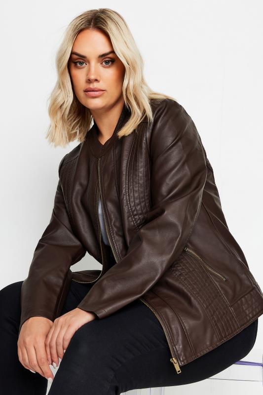 YOURS Curve Chocolate Brown Faux Leather Jacket | Yours Clothing  2