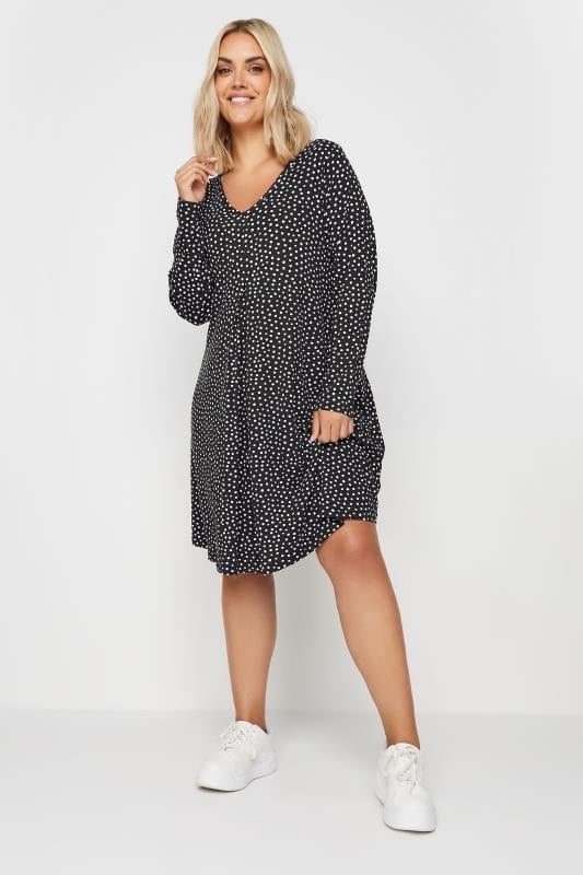 Plus Size  YOURS Curve Black Spot Print Mini Dress