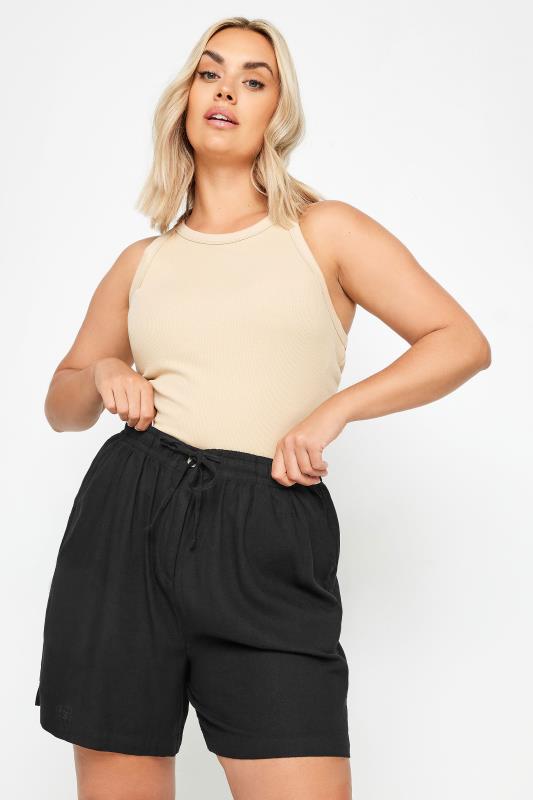 Plus Size  YOURS Curve Black Linen Shorts