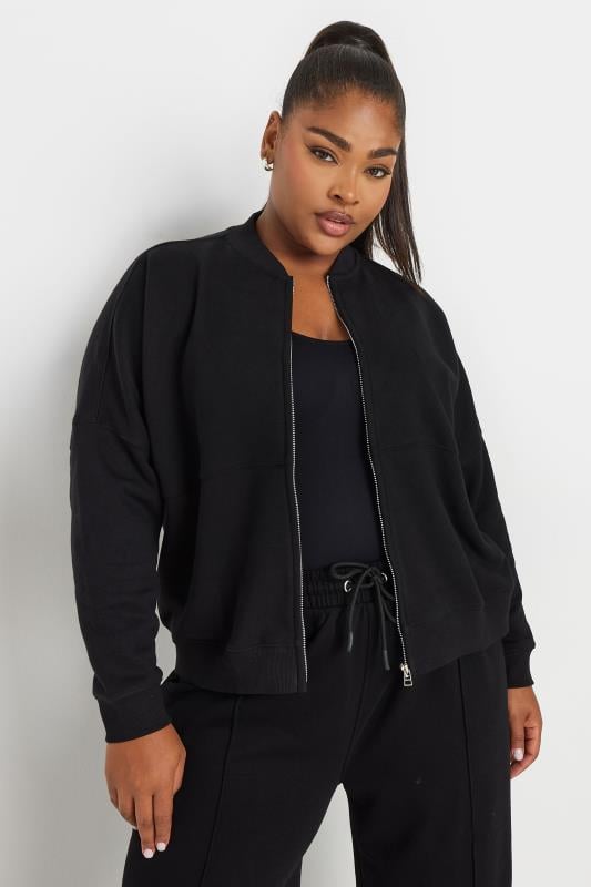 YOURS Plus Size Black Oversized Sweat Bomber Jacket | Yours Clothing 4