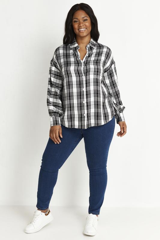 Plus size black and white hot sale checkered shirt