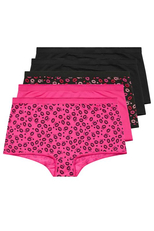 YOURS Plus Size 5 PACK Pink & Black Kiss Print Shorts | Yours Clothing 5