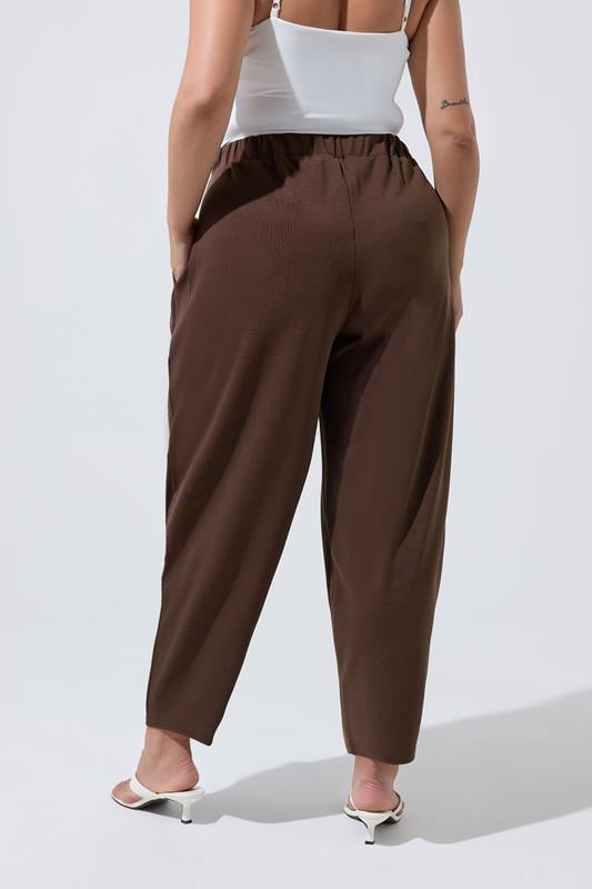 LIMITED COLLECTION Plus Size Chocolate Brown Pleated Barrel Leg Trousers | Yours Clothing 2