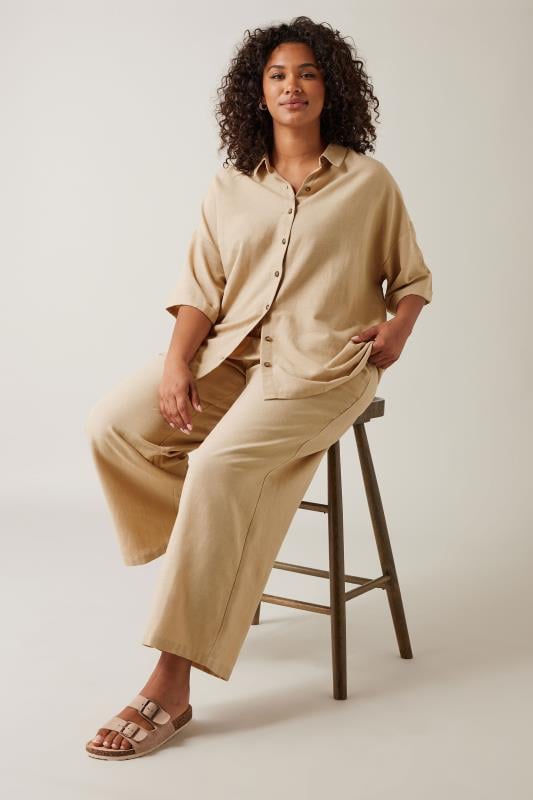 Plus Size  EVANS Curve Natural Brown Linen Shirt