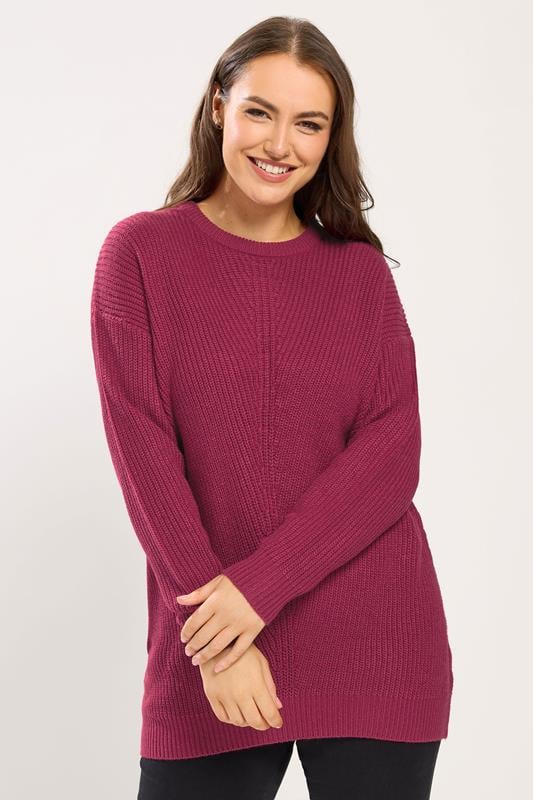 YOURS Plus Size Burgundy Red Essential Knitted Jumper 1