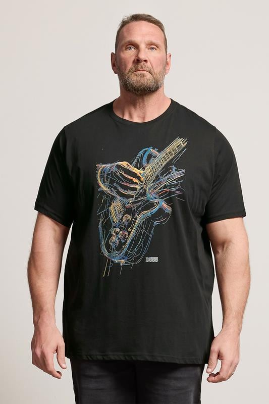 D555 Big & Tall Black Guitar Print T-Shirt