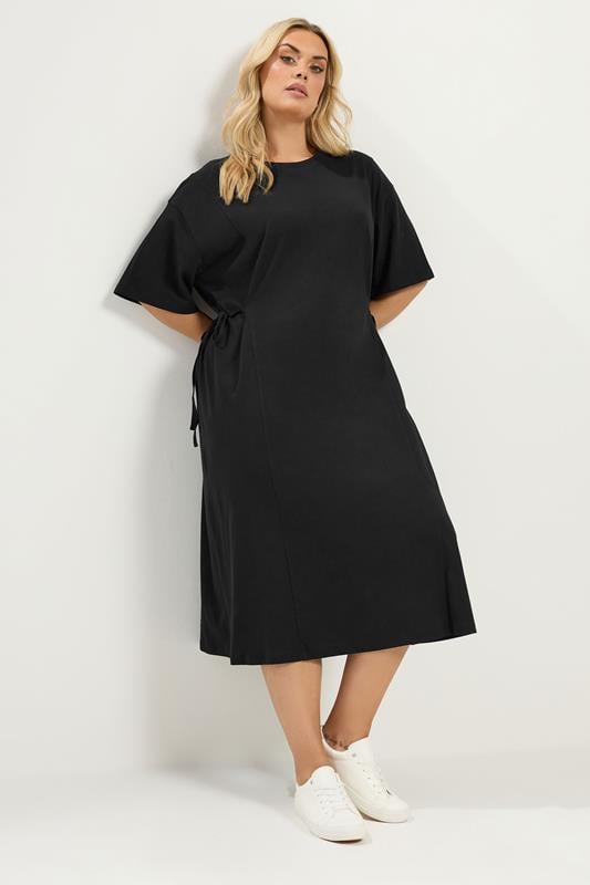 YOURS Plus Size Black Front Tie Midi Dress | Yours Clothing 1