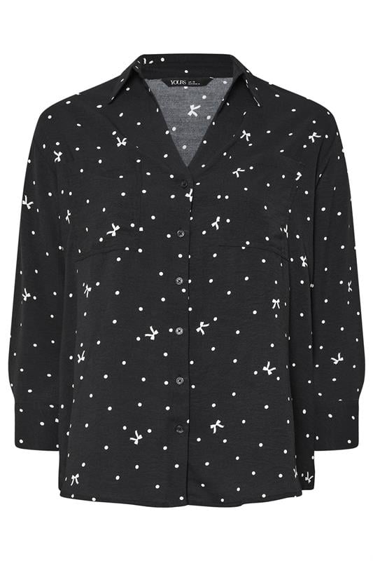 YOURS Plus Size Black Bow Print Crinkle Blouse | Yours Clothing 6