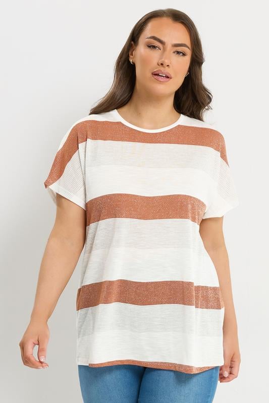  YOURS Curve Orange Stripe Shimmer Top
