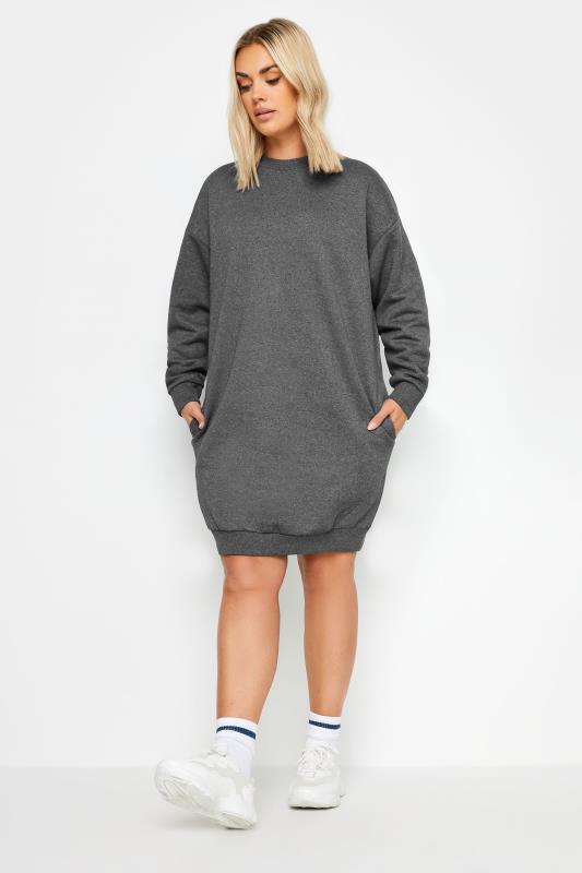 YOURS Plus Size Dark Grey Sweatshirt Dress | Yours Clothing  3