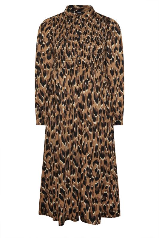 YOURS Plus Size Brown Leopard Print Shirred Midaxi Dress | Yours Clothing 6