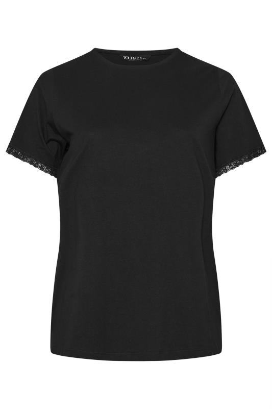 YOURS Plus Size Black Lace Trim T-Shirt | Yours Clothing  5