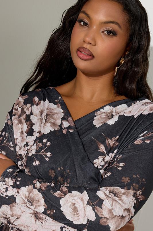 YOURS LONDON Plus Size Grey Floral Print Wrap Top | Yours Clothing 5