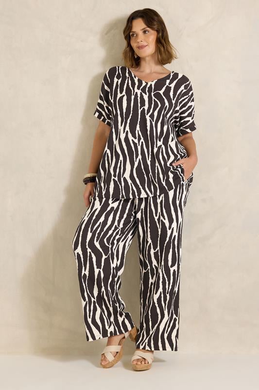  EVANS Curve Chocolate Brown Zebra Print Wide Leg Trouser