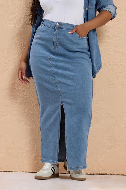Plus Size  YOURS Curve Blue Denim Stretch Maxi Skirt