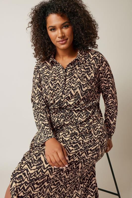 EVANS Plus Size Natural Brown Abstract Print Crepe Midi Dress | Evans 4