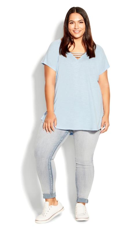 Evans Light Blue 3 Bar V-Neck Top 2