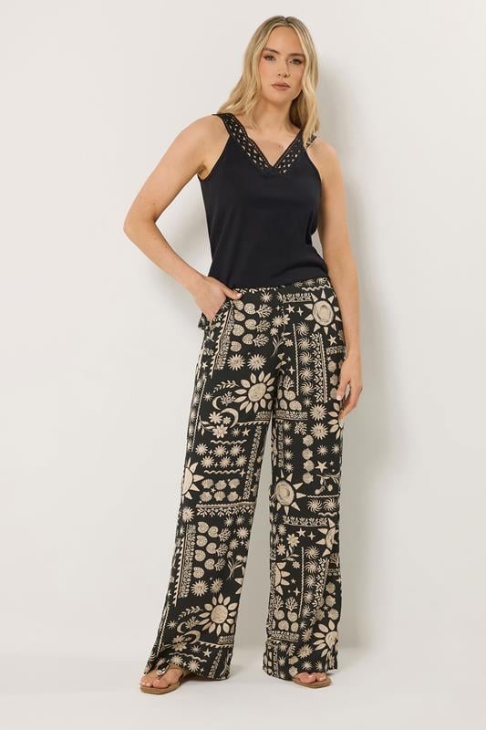 LTS Tall Black Tropical Print Wide Leg Trousers