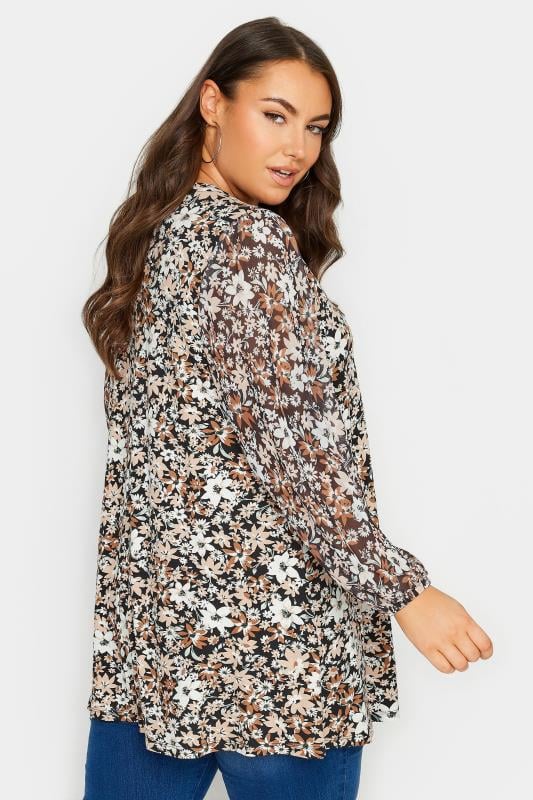 YOURS Plus Size Black Floral Print Mesh Swing Top | Yours Clothing 3