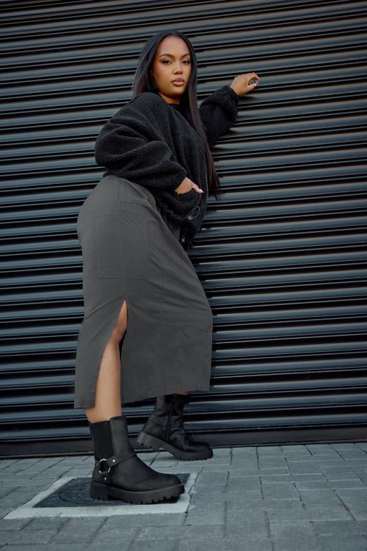 YOURS Plus Size Charcoal Grey Cargo Maxi Skirt | Yours Clothing  1