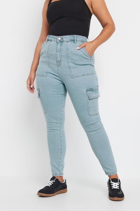 YOURS Plus Size Blue Cargo AVA Jeans | Yours Clothing 1