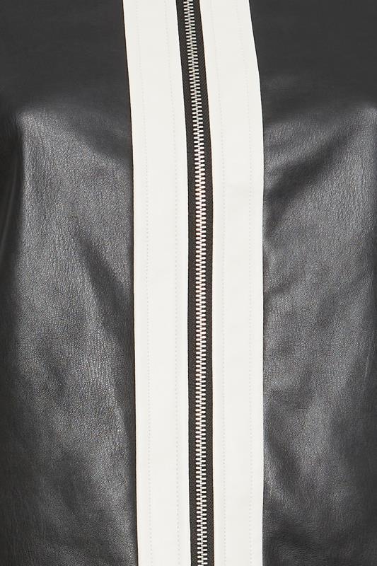 YOURS Plus Size Black Faux Leather Contrast Stripe Biker Jacket | Yours Clothing 5