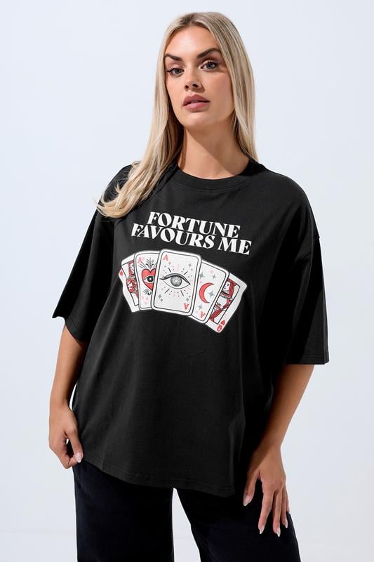  LIMITED COLLECTION Curve Black 'Fortune Favours Me' Slogan T-Shirt
