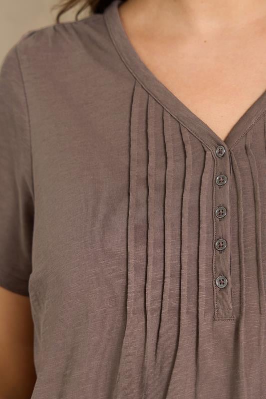 EVANS Plus Size Mocha Brown Henley Top | Evans 4