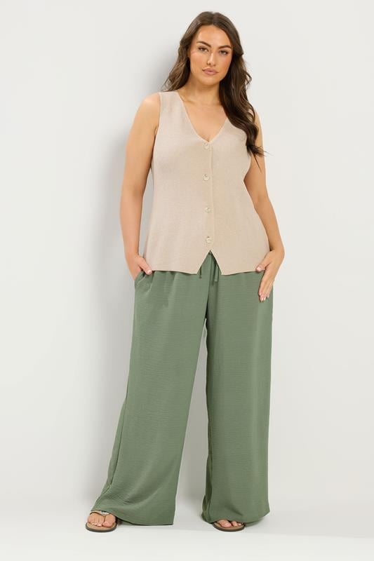  YOURS Curve Khaki Green Wide Leg Trousers
