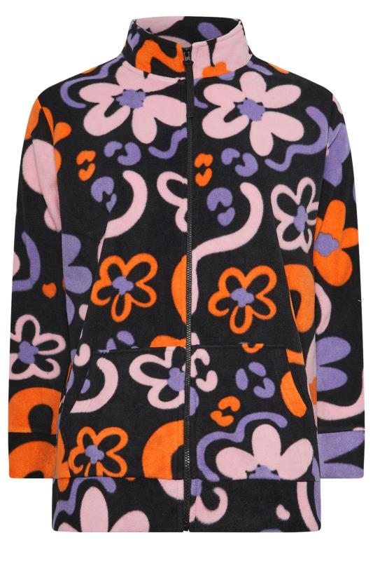 YOURS Plus Size Black Floral Print Zip Fleece Jacket | Yours Clothing 5