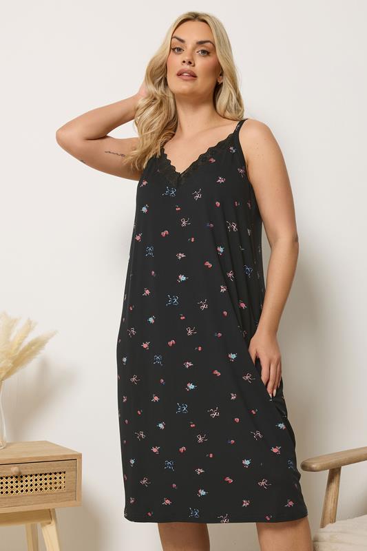  YOURS Curve Black Floral Soft Touch Chemise Nightdress