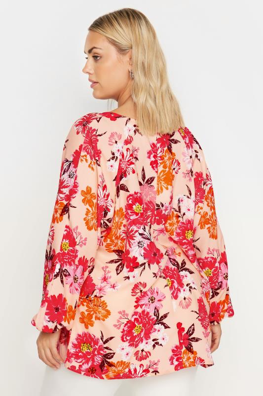 YOURS Plus Size Pink Floral Print Balloon Sleeve Blouse | Yours Clothing  3