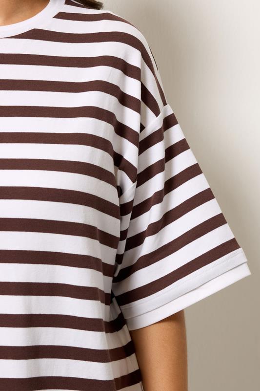 YOURS Plus Size Chocolate Brown Stripe Longline Ringer T-Shirt | Yours Clothing 4