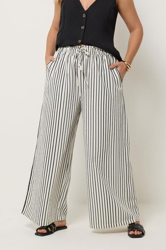  YOURS Curve White Stripe Paper Bag Waist Trousers
