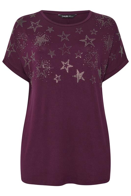 YOURS Curve Purple Star Stud Embellished T-Shirt | Yours Clothing 5