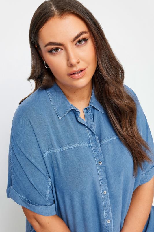 YOURS Plus Size Blue Chambray Shirt | Yours Clothing 4
