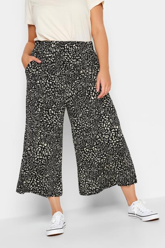 YOURS Plus Size Black & Natural Lepoard Print Midaxi Culottes | Yours Clothing 1