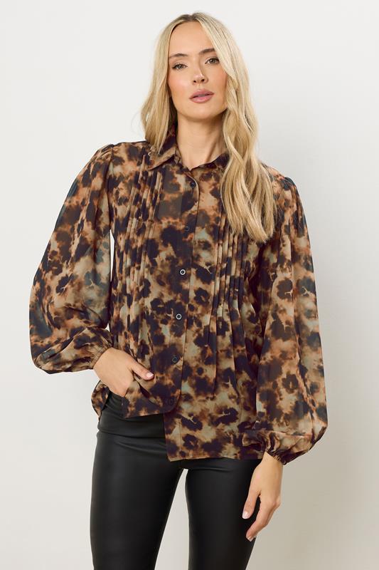 Tall  LTS Tall Brown Marble Sheer Pintuck Blouse
