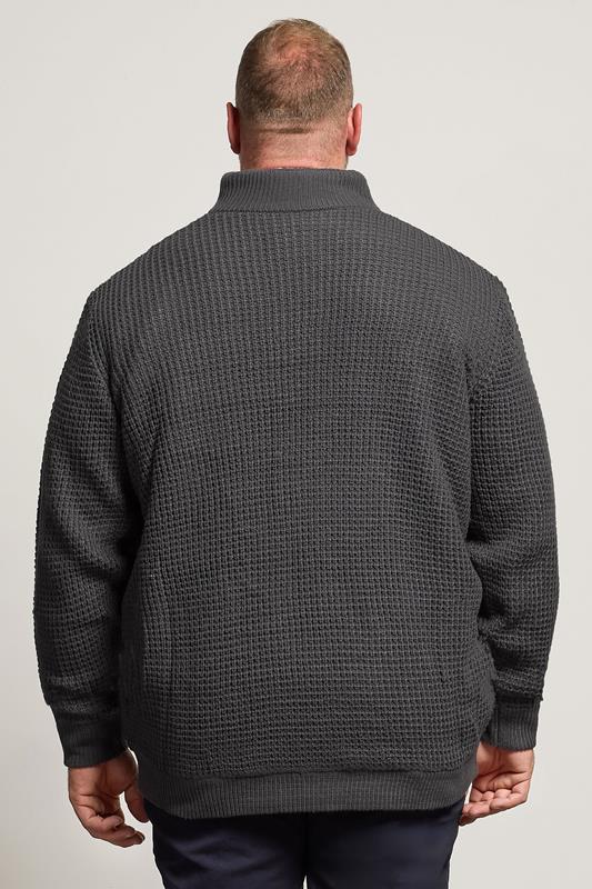 BadRhino Big & Tall Charcoal Grey Sherpa Lined Zip Through Cable Jumper | BadRhino 2