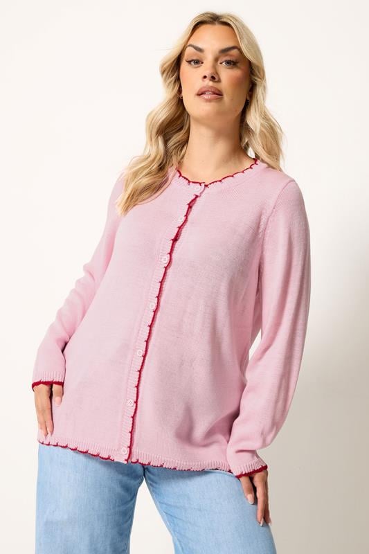  YOURS Curve Pink Scallop Edge Cardigan