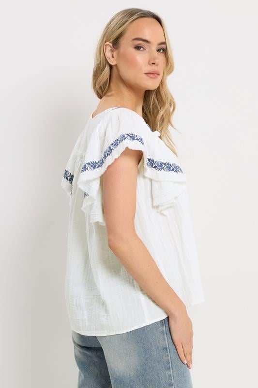 LTS Tall Women's White Embroidered Cotton Square Neck Top | Long Tall Sally 3