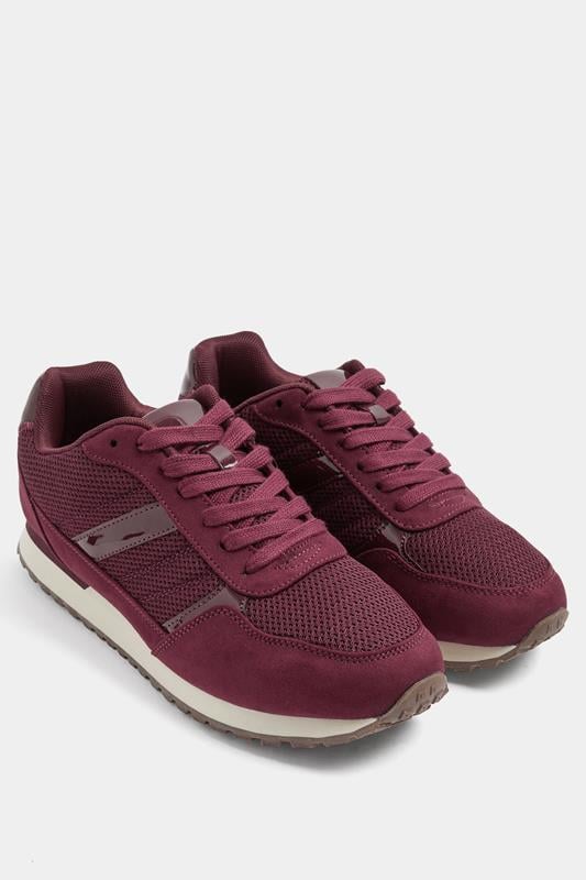  Yours Burgundy Red Side Stripe Lace Up Trainer In Wide EEE Fit