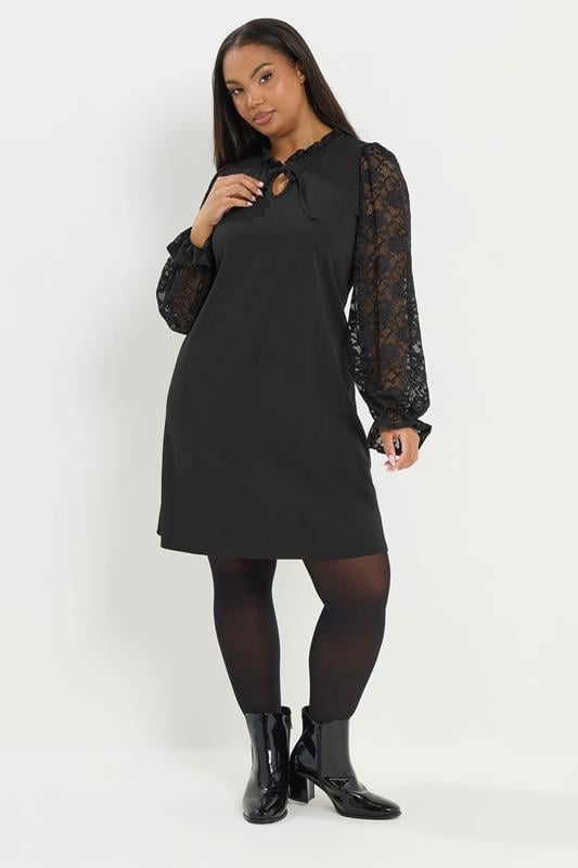 YOURS Plus Size Black Lace Mini Dress | Yours Clothing 1